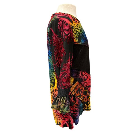 Colorful Abstract Print Long Sleeve Tunic Top By Calessa Medium 70% Rayon 25% Po - Picture 4 of 9